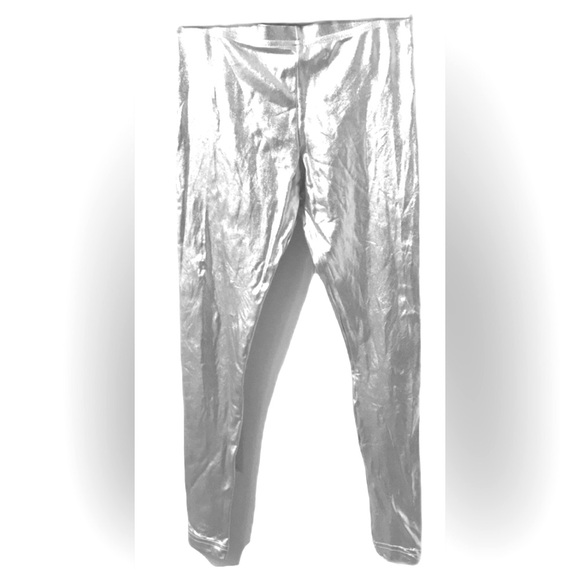 AMERICAN APPAREL Y2K Silver XS Elastic Waist Skinny Indie Sleaze Leggings - Picture 1 of 4